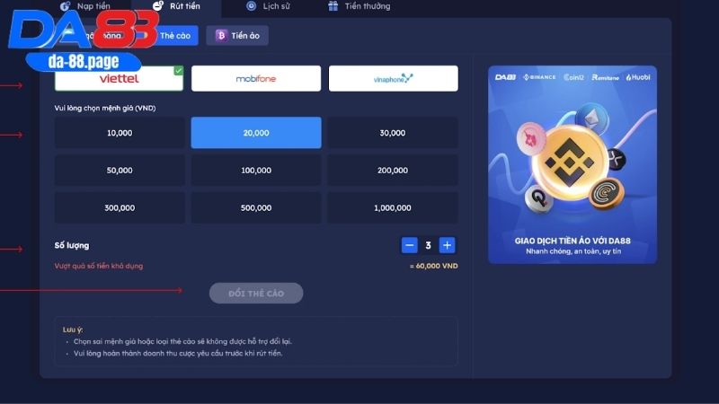 Hướng dẫn rút tiền DA88 chi tiết bằng 3 phương thức hiện có 