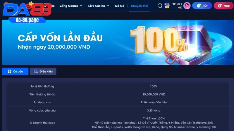 Những điều kiện để tham gia nạp tiền lần đầu tặng 100%