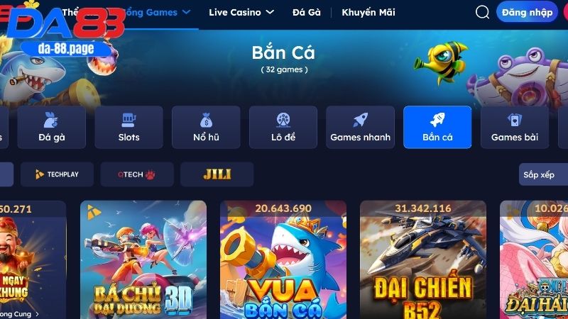 Sảnh game bắn cá đổi thưởng trên nhà cái DA