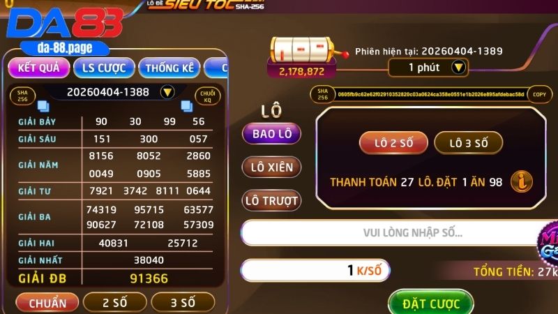 Thể loại cược Lô đề siêu tốc DA88 phổ biến